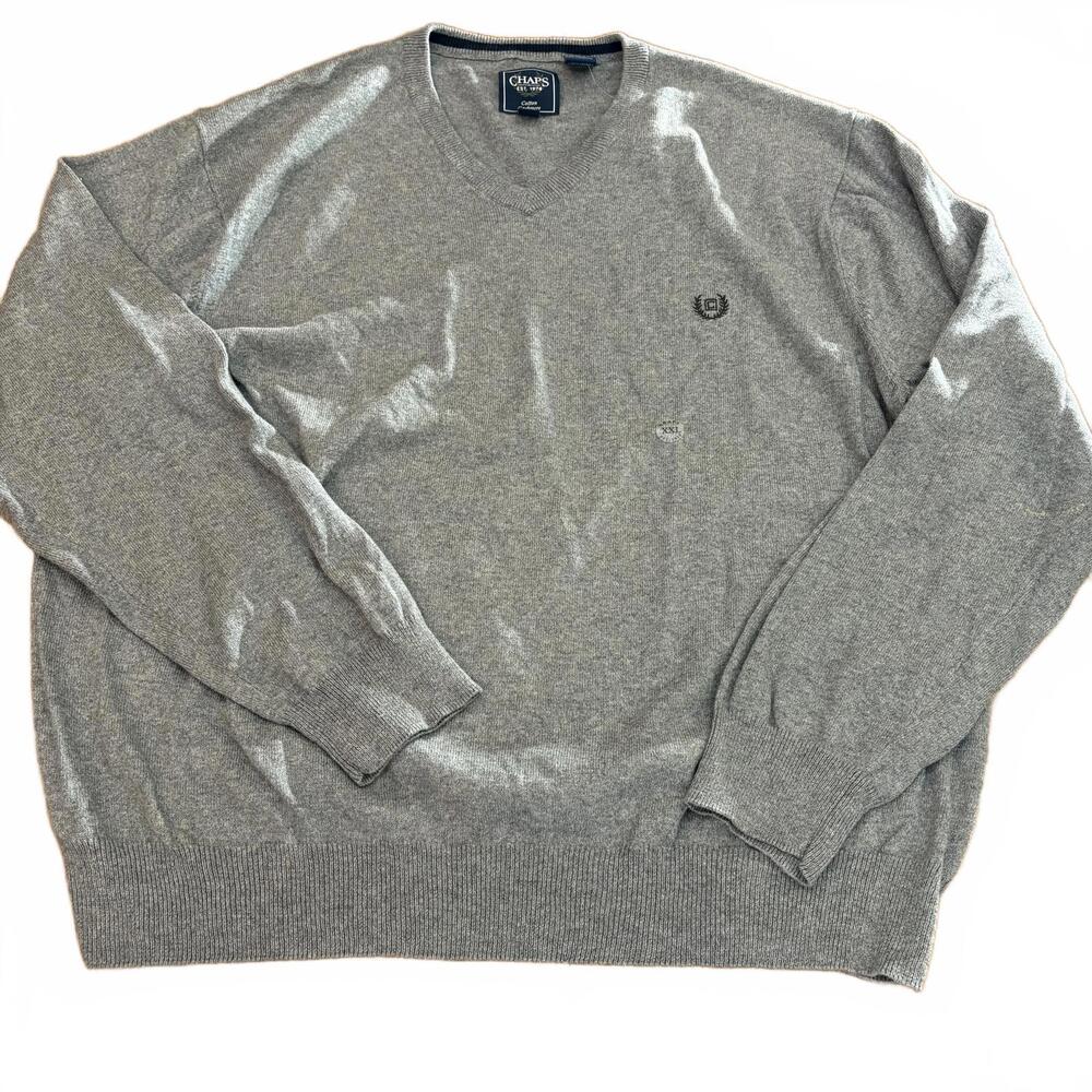 Chaps Men's Cotton Cashmere V-Neck Sweater XXL Gray NWT Cozy Luxury Old Money